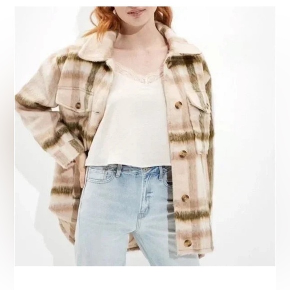 American Eagle Outfitters brushed plaid jacket shacket button down pocket XL NWT - Picture 1 of 10